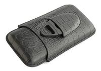 Katzs Leather Embossed 3 Tube Cigar Case Holder with Cutter Set (Black Crocodile)