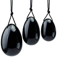 Samgems 3pcs Set Jade Eggs, Natural drilled Black Obsidian Jade Yoni Egg for Women Exercise Pelvic Floor Muscles Balls