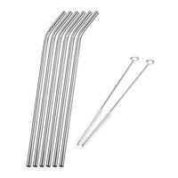 Whitelotous Reusable Stainless Steel Straws Cleaner Brush Set Metal Drinking Bent Straws for 20oz 30oz 40 oz Tumblers Beverage Long 8.27'' (6 Straws +2 Brushes)
