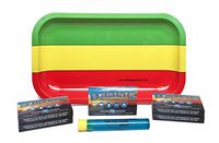 Bundle - 7 Items - Rolling Paper Depot Rolling Tray(Rasta), Elements Ultra Thin Papers with Rolling Paper Depot Kewltube