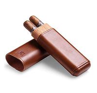 Santoll Cigar Case Holder - Leather Cedar Wood Lined Brown 2 Sturdy Travel Case
