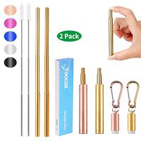 Yoocaa Reusable Travel Collapsible Metal Straws - 2 Pack Portable Drinking Stainless Steel Straws with Carrying Case and Cleaning Brush - Gold & Rose Gold