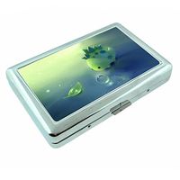 Dinosaur Leaf Water Drop Em1 Hip Silver Cigarette Case Id Holder Metal Wallet 4" X 2.75" RFID Protection