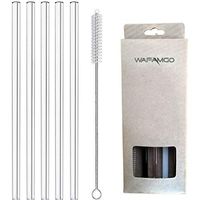 Wafamgo Glass Straws Clear Straight - Reusable Drinking Straw With Cleaning Brush for Thick Smoothies, Bubble Tea and Milkshakes(5 Pack) (8.4" x 0.39")