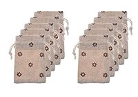 10 Pcs Printed Linen Bunches Pocket - Jewelery Gift Bag Chinese Herbal Medicine Bag Insect Repellent Bag (10 x 14 cm, Brown Chrysanthemum)
