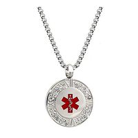 Stainless Steel Crystal Medical Alert ID Necklace for Women 24 inch,Free Engraving