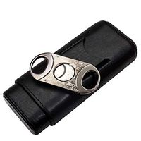 LUBINSKI 3 Tubes Cigar Holder Cigar Cutter Travel Leather 3 Fingers Cigar Case with Cedar Wood Lined Cigar Gift Set Packed with Nice BoxWith Nice Box (Black)