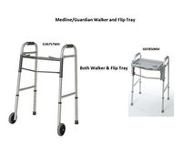 Both Guardian Two-Button Folding Walker with 5" Wheels and Walker Flip Tray