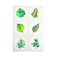 Tropical Green Leaves Stickers, Round Seals, Party Favor Labels, Cupcake Toppers for Summer Tropical Themed Party Decoration, Palm Leaves, by Once Upon Supplies, 1.5 Inches, 30 Stickers