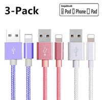 Kesown Phone Charger Cable 3Pack Nylon Braided Cord Compatible Phone XS X 8 8Plus 7Plus 7 6Plus 6s -Purple/White/Pink(6/6/6ft