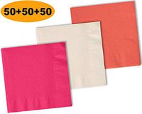 150 Beverage Napkins, Electric Pink, Ivory, Coral - 50 Each Color. 2 Ply Paper Cocktail Napkins. 5" folded, 10" unfolded.