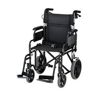 NOVA Medical Products Lightweight Transport Chair with Locking Hand Brakes, 12” Rear Wheels, Removable & Flip Up Arms for Easy Transfer, Anti-Tippers Included, Black