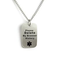 My Identity Doctor - Custom Engraved Delete My Browser History Dog Tag Necklace, LOL Gift, Geeky Gadget, Stainless Steel, Black Symbol