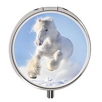 Pill Case - Compact 3 Compartment Medicine Organizer, Customized Round Pill Box for Pocket Traveling and Daily Needs - White Horse