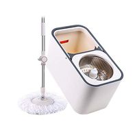 LIUFS-Mop Head Mop Free Hand Wash Double Drive Rotary Mop Bucket Mop Tow Cleaning Tool Tow Wet And Dry 1 Rod 2 Mop Head White (Color : White)