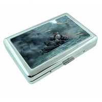 Warrior Soldier Em1 Hip Silver Cigarette Case Id Holder Metal Wallet 4" X 2.75" RFID Protection
