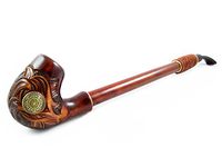 NEW Churchwarden"NORDIC" Wooden Tobacco Pipe Decorated with Leather, Handcrafted Smoking Pipe of Pear Wood 13'', Designed for pipe smokers