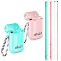 OTAGO 2 Pack Collapsible Reusable Straws, Food-Grade Foldable Silicone Drinking Straw with Portable Case and Cleaning Brush, for Cold Beverage, Coffee and Smoothie（Pink，Green）