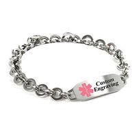 My Identity Doctor - Custom Engraved Medical Alert Bracelet - 316L Steel 8mm Round Link - Pink - Wrist Size 6.75 Inch