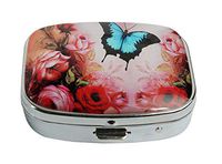 LCTCKP Custom Fashion Square Glass Silver Pill Case Decorative Metal Western Medicine Tablet Container Box (Butterfly)