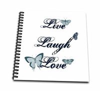 3dRose db_130535_1 Live, Laugh, Love Teal Butterflies Inspirational Art-Drawing Book, 8 by 8-Inch
