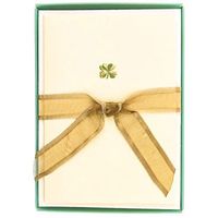 Graphique De France Elegant Embossed Shamrock Four Leaf Clover Blank Notecards - 10 Cards and Envelopes - 3 X 5 Inches