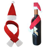 LUOEM Christmas Hat Scarf Wine Bottle Cover Set Lovely Bottles Hold Covers Xmas Eve Dinner Table Decor for Home Hotel Party