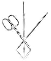 2 in 1 Ear Wax Pick, Earpick Curette Wax Removal Remover Cleaner Home Tool (Earpick, Acne Extractor and Curved Eyebrow Scissors)