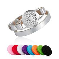 Essential Oil Diffuser Bracelet - 25mm Stainless Steel Aromatherapy Bracelets Leather Band Diffuser Jewelry for Women Girls, Free 8 Color Felt Pad, Sunflower