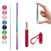 Senneny Telescopic Reusable Straws Stainless Steel Metal Drinking Rainbow Straw Portable Collapsible Straw with Travel Case Cleaning Brush Keychain (Red)