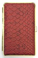 Eclipse Gold Frame Mixed Design Crushproof Leather Wrapped Metal Cigarette Case, Holds 14 100s Size Cigarettes, 3101G14-1 (Red Snake)