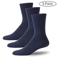 Forcool Diabetic Socks for Men and Women, Non Binding Loose Fit Seamless Cushioned Wide Quarter Crew Cotton Socks for Better Circulation, 3 Pairs Navy Blue Large