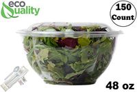 48oz Salad Bowls To-Go with Lids and Cutlery (150 Count) - Clear Plastic Disposable Salad Containers | Lunch, Salads, Fruits, Leak Proof, Airtight, Fresh, Meal Prep, Fork, | Rose Bowl Container (48oz)