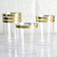 BalsaCircle 100 pcs 10 oz Clear with Gold Rim Plastic Cups - Disposable Wedding Party Catering Tableware