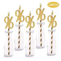 96th Birthday Paper Straw Decor, 24-Pack Real Gold Glitter Cut-Out Numbers Happy 96 Years Party Decorative Straws