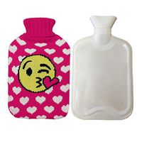 Hot Water Bag, 0.5l Hot Water Bottle Rubber Heating Bag with Emoji Knit Cover LOL Odorless Portable for Kids Women Hand Foot Body Warming Pain & Swelling Relief, Warm Compress | Warm Bag