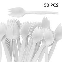 BPA-free Sporks, 50 PCS Eco-Friendly Disposable 2-in-1 Utensils, Recyclable, School Lunch, Picnics or Restaurant and Party Supply (White)