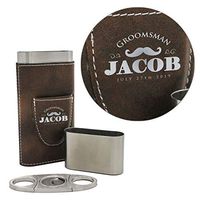 Monogrammed Travel Cigar Case with Cuter - Custom Personalized Poker, Golf, Groomsmen Party Gifts (Rawhide)
