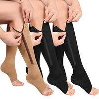 Compression Socks, Zip Compression Socks, Zipper Compression Socks, Open Toe Knee Stockings, 15-20 mmHg, 2Black 1Beige, XXL