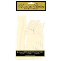 Premium Heavy Weight Assorted Cutlery | Vanilla Creme | Pack of 24 | Party Supply