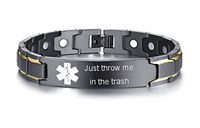 XUANPAI Free Custom Engraved Stainless Steel Magnet Therapy Medical Alert ID Bracelet for Men,Adjustable (Just Throw me in The Trash)