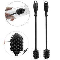 Rommeka Bottle Cleaning Brush, 12.5" Long Handle Silicone Bottle Cleaner for Washing Narrow Neck Containers, Baby Bottles, Vacuum Sports Bottles, Hydroflasks, Vase and Glassware - 2 Pack (Black)