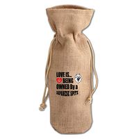 Love Is Being Owned Japanese Spitz Dog Jute Burlap Wine Drawstring Bag