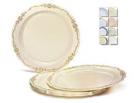 " OCCASIONS" 40 Plates Pack, Disposable Vintage Wedding Party Plastic Plates (7.5'' Appetizer/Dessert Plate, Verona in Ivory & Gold)