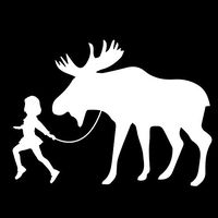 Girl Leading A Moose Vinyl Decal Sticker | Cars Trucks Vans SUVs Laptops Walls Windows Cups | White | 7 X 5.1 | KCD2141