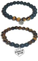 Hidden Hollow Beads Charm Tigers Eye and Black Lava Natural Stone Women's Yoga Beaded Stretch Bracelet Set. Comes in A Gift Box! (Sister of The Bride)