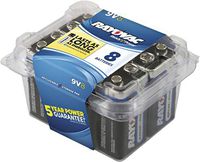 Rayovac A1604-8PPF Alkaline 9V Batteries, 8-Pack with Reclose able Lid, 1.5" Height, 3" Width