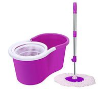 Spin Mop Cleaning Kit Floor Mop with Bucket Hardwood Floor Cleaner Fiber Spin Cleaning System Including 2 Mop Heads Mop & Refills (Purple)