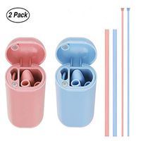 TWBB Reusable Silicone Straws - Portable Collapsible Straws Foldable Straws with Cases and Cleaning Brushes fit Travel,Office (White and Gray)