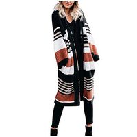 Meikosks Women's Long Sleeve Pocket Overcoat Loose Knitwear Blouse Color Block Coats Black